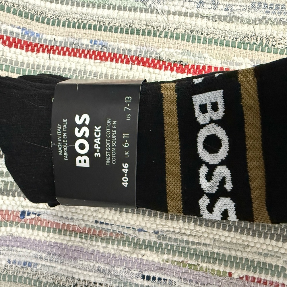 Hugo Boss Men's Black and Gold Stripe Socks 3-Pack